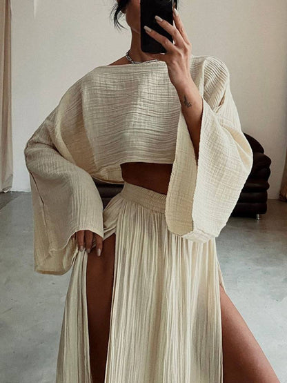 Slit Wide Leg Pants Two-piece Set