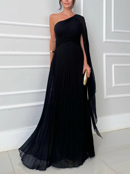 One-Shoulder Elegant Ruched Waist Dress