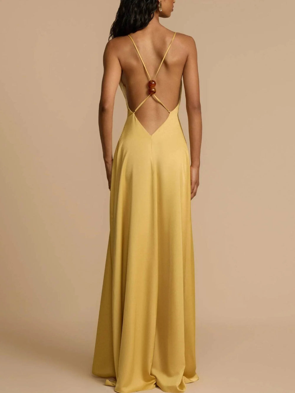 Sexy Backless V-Neck Satin Maxi Dress