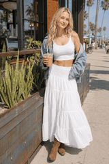 Boho Chic High Waisted Contrast Drawstring A Line Maxi Skirt