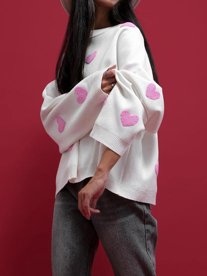 Heart Pattern Knit Sweatshirt