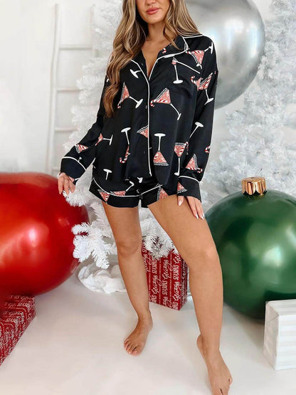 Christmas Satin Print Pajama Set