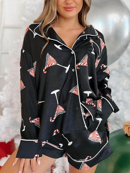 Christmas Satin Print Pajama Set