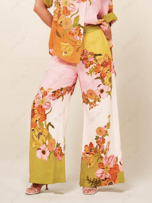High Waist Printed Wide Leg Pants