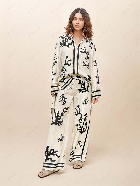 Wide-Leg Print Trousers