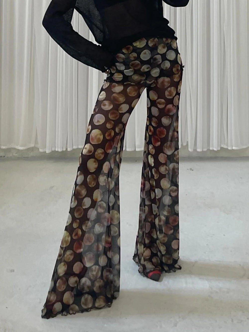 Mesh Print Flared Pants