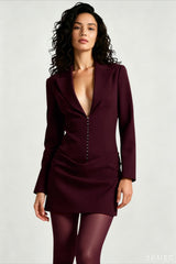Solid Tailored Deep V Neck Slim Waist Mini Dress