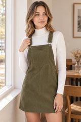 Button Strap Corduroy Dress