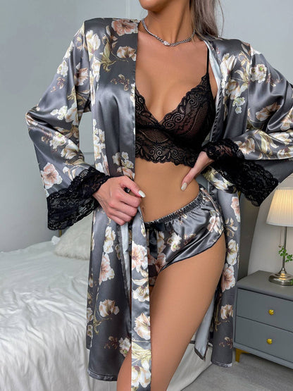 Lace Stitching Printed Pajama Set