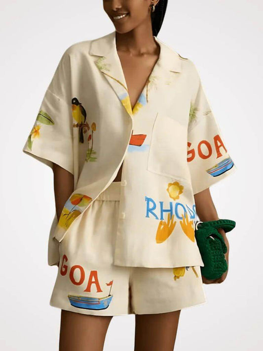 Folk Floral Print Shorts Set
