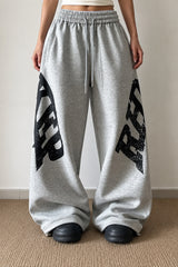 Oversized Letter Print Wide Leg Pants