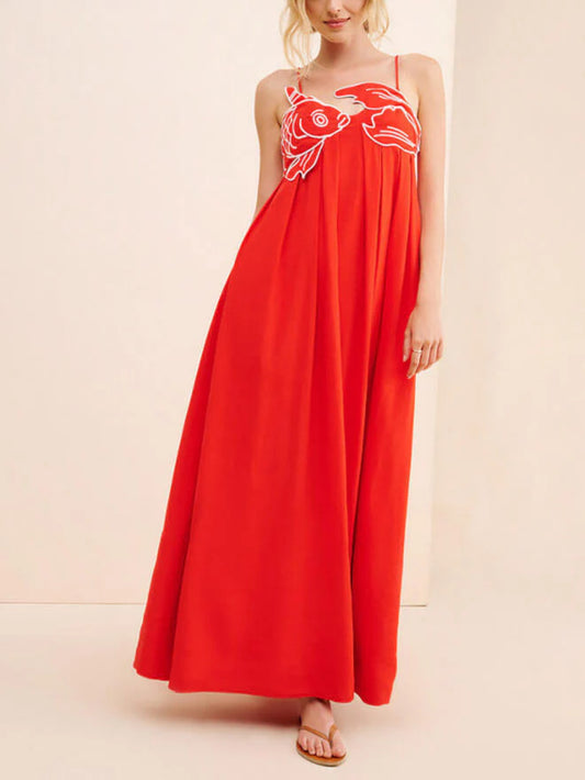 Exquisite Fish-Shaped Top Suspender Unique Midi Dress