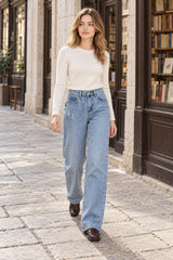 Basic Wash Straight Leg Boyfriend Jeans