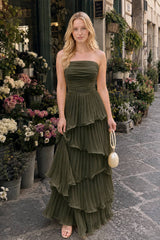 Solid Ruched Tiered Strapless Slim Fit Elegant Prom Dress