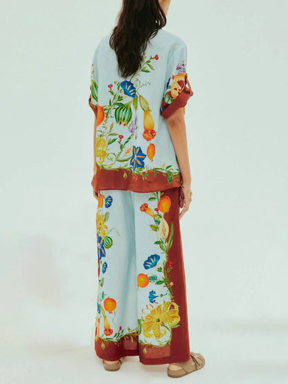 Floral Print Wide-Leg Pants with Pockets