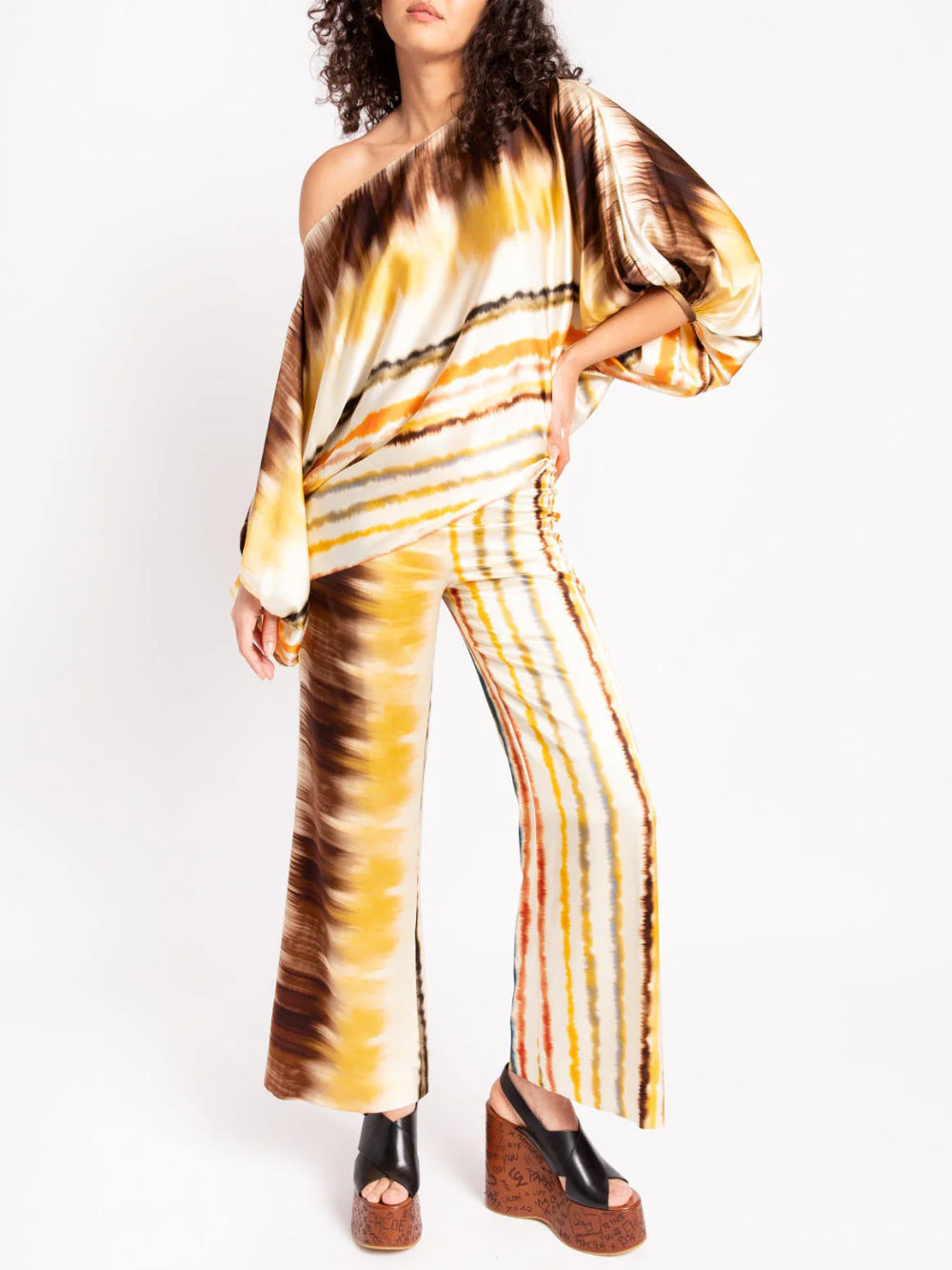 Satin Gradient Stripe Print Set