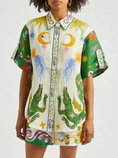 Holiday Print Short Sleeve Cardigan Set