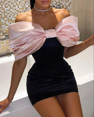 Satin Backless Bow Bodycon Dress