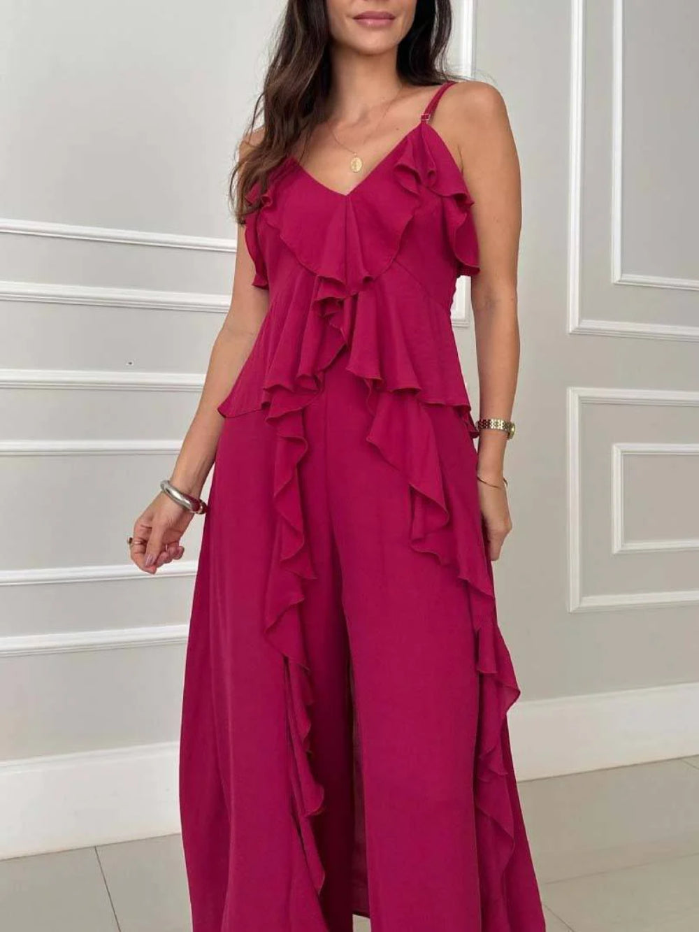 Ruffle Suspender Top Two-piece Set