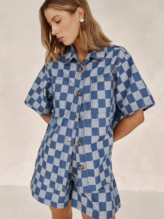 Check Print Denim Shirt