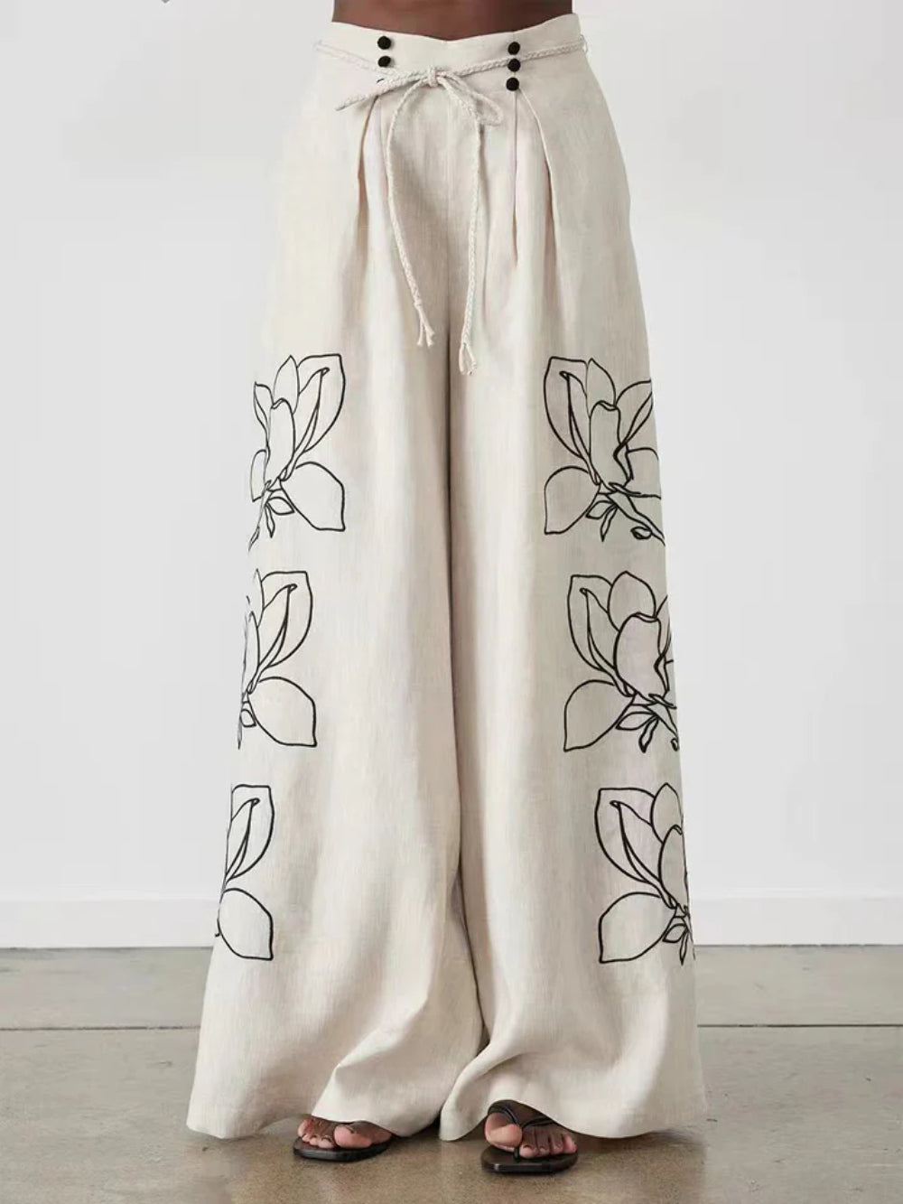 Vintage Floral Wide-Leg Pants