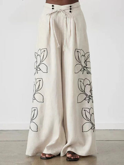 Vintage Floral Wide-Leg Pants