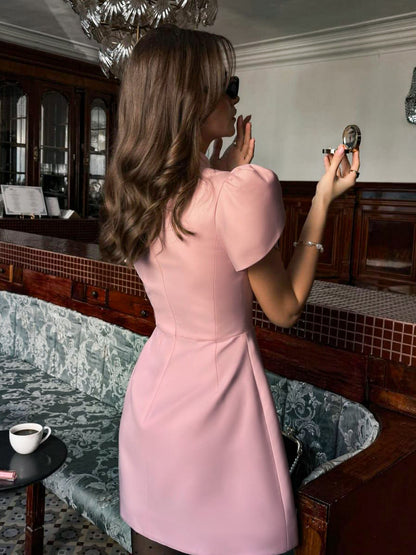 Turtleneck Button Elegant Mini Dress
