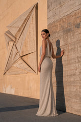 Rhinestone Low Neck Maxi Bodycon Party Dress