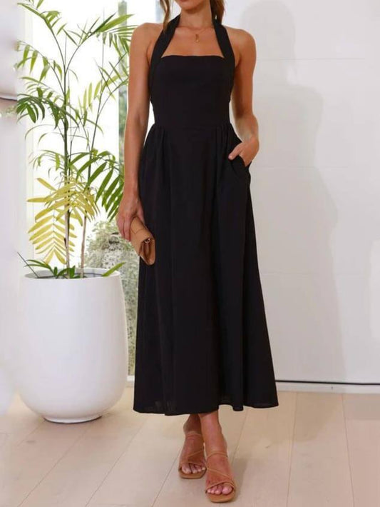 Chic Wide Strap Halter Backless Dress