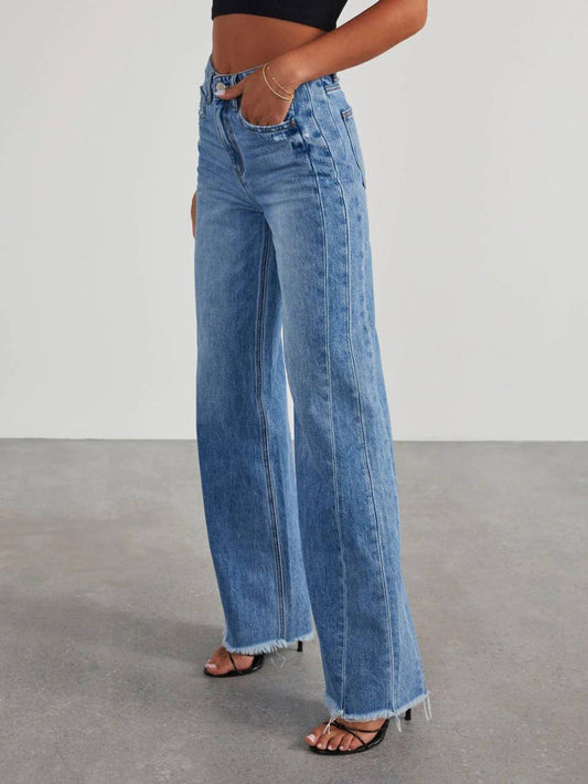 Side Stitched Hem Wide-Leg Jeans