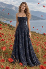 Spaghetti Strap Chiffon Floral Formal Dress