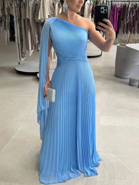 One-Shoulder Elegant Ruched Waist Dress