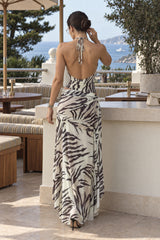 Abstract Zebra Pattern Halter Maxi Skirt Set