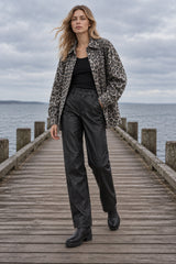 Vintage Leopard Print Denim Blouse
