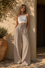 Chic High Waist Tie Slim Straight Pants