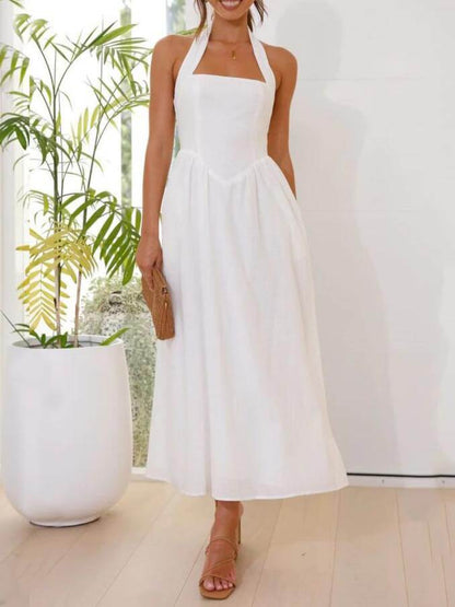 Chic Wide Strap Halter Backless Dress
