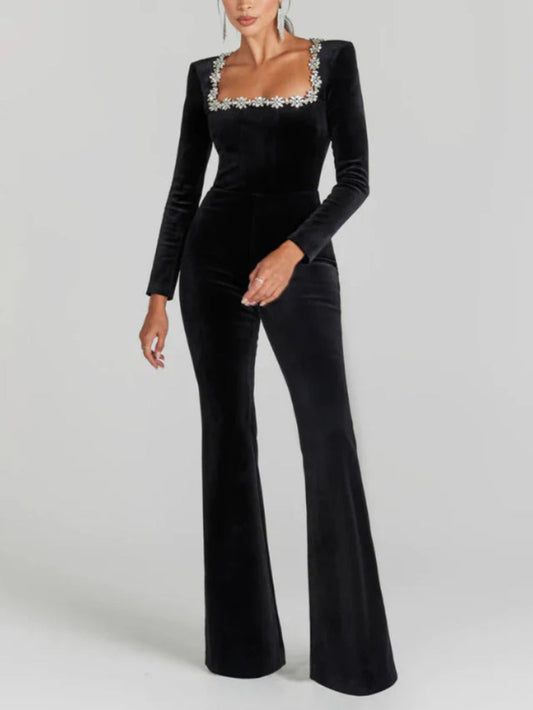 Flared Crystal Embellished Jumpsuit