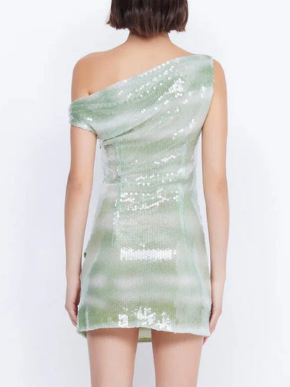 Off-Shoulder Sparkling Sequin Mini Dress