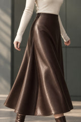 Pleated Faux Graceful Leather Midi Skirt