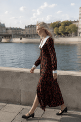 Collar Waist Cinched Stylish Floral Dress
