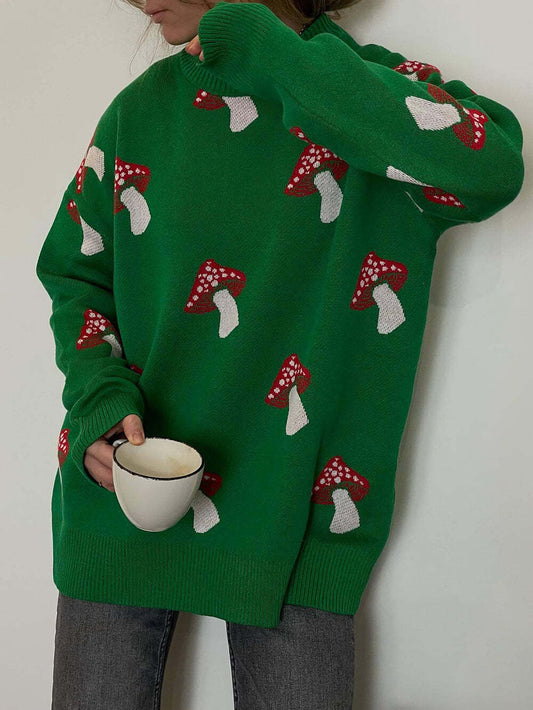 Mushroom Print Contrast Sweater