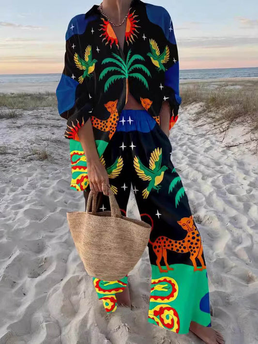 Sun Animal Print Shirt and Pants Set