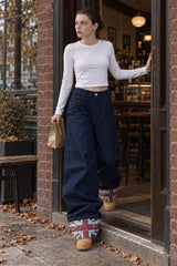 Street Cuffed Print Loose Jeans