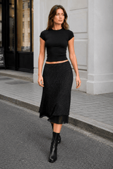 Polka Dot A-Line Mesh Midi Skirt