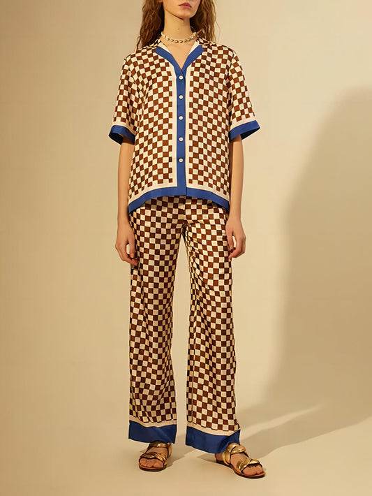 Checkerboard Stripe Splicing Pants