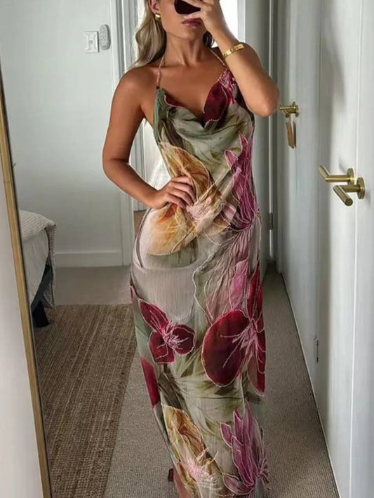 Sexy Waist-Tied Backless Halter French Slit Dress