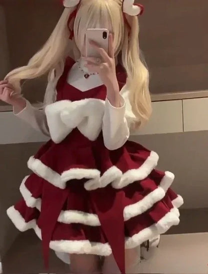 Lolita Christmas Bow Suspender Dress Set