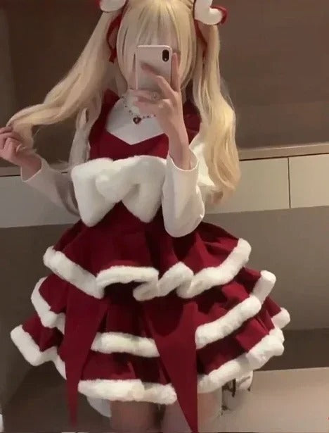 Lolita Christmas Bow Suspender Dress Set