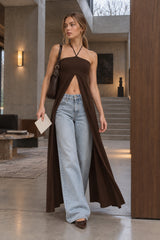 Versatile Flowy Slit Halter Slim Blouse