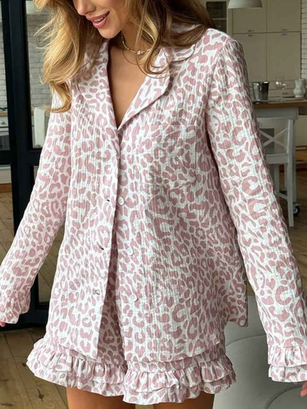 Long Sleeve Leopard Sleepwear Set